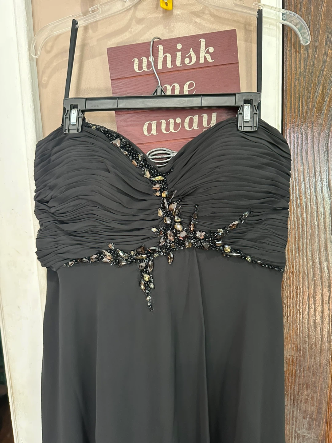 Elegant Black Beaded Chiffon Maxi Gown with Sheer Shawl - photo 4