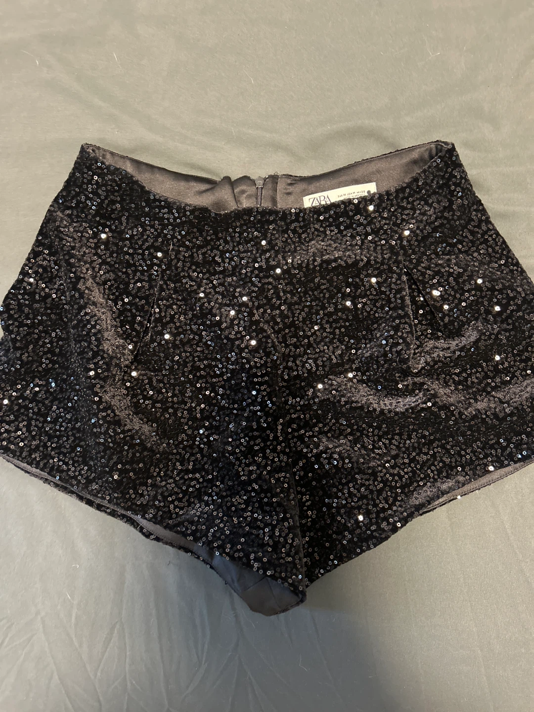 Zara Black Sequin Velvet Shorts
