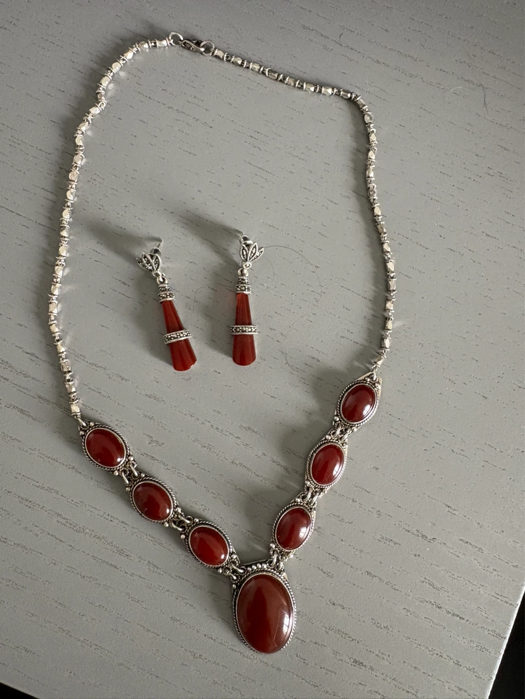 Red Stone Necklace and Earring Set