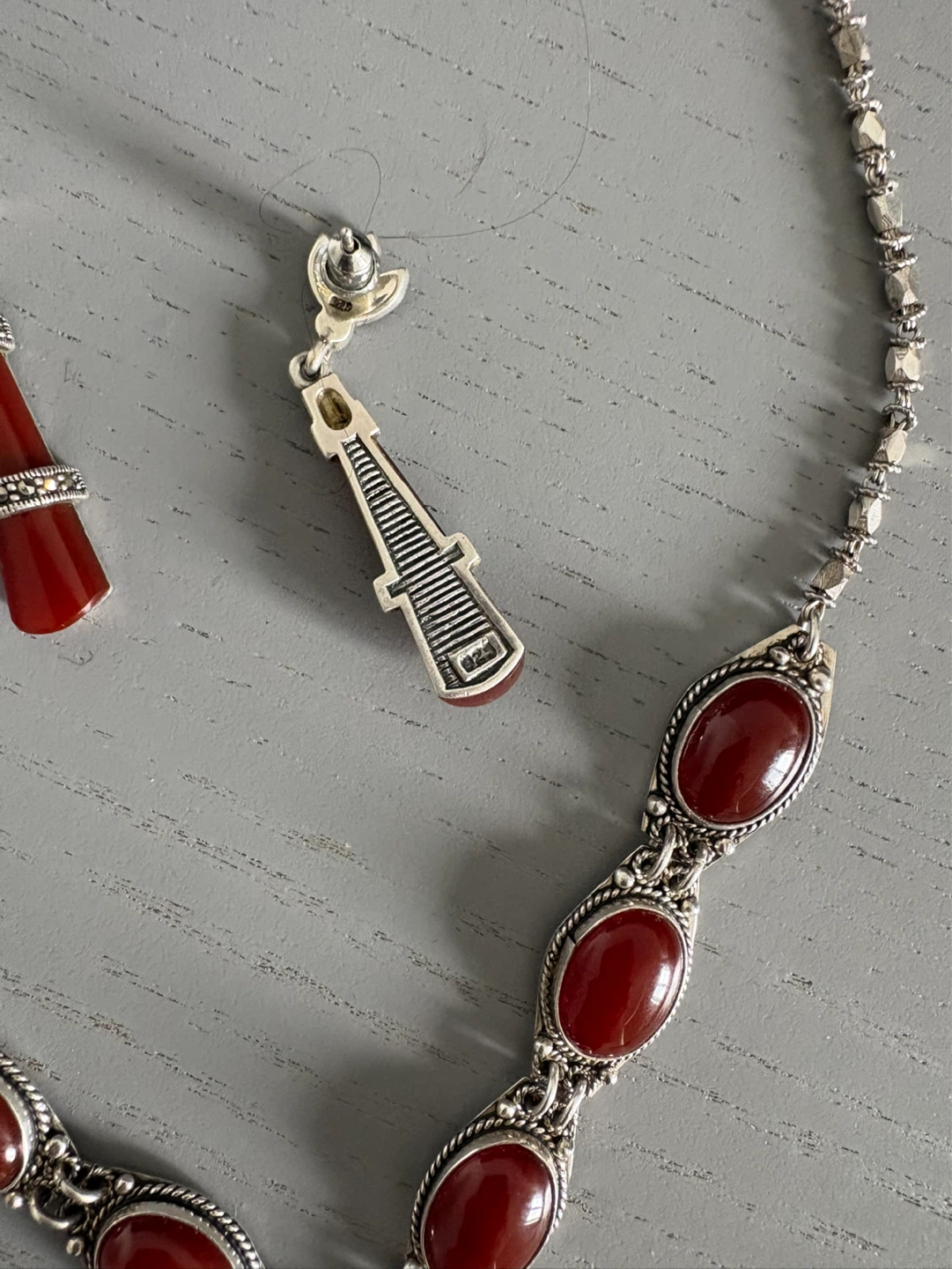 Red Stone Necklace and Earring Set - photo 2
