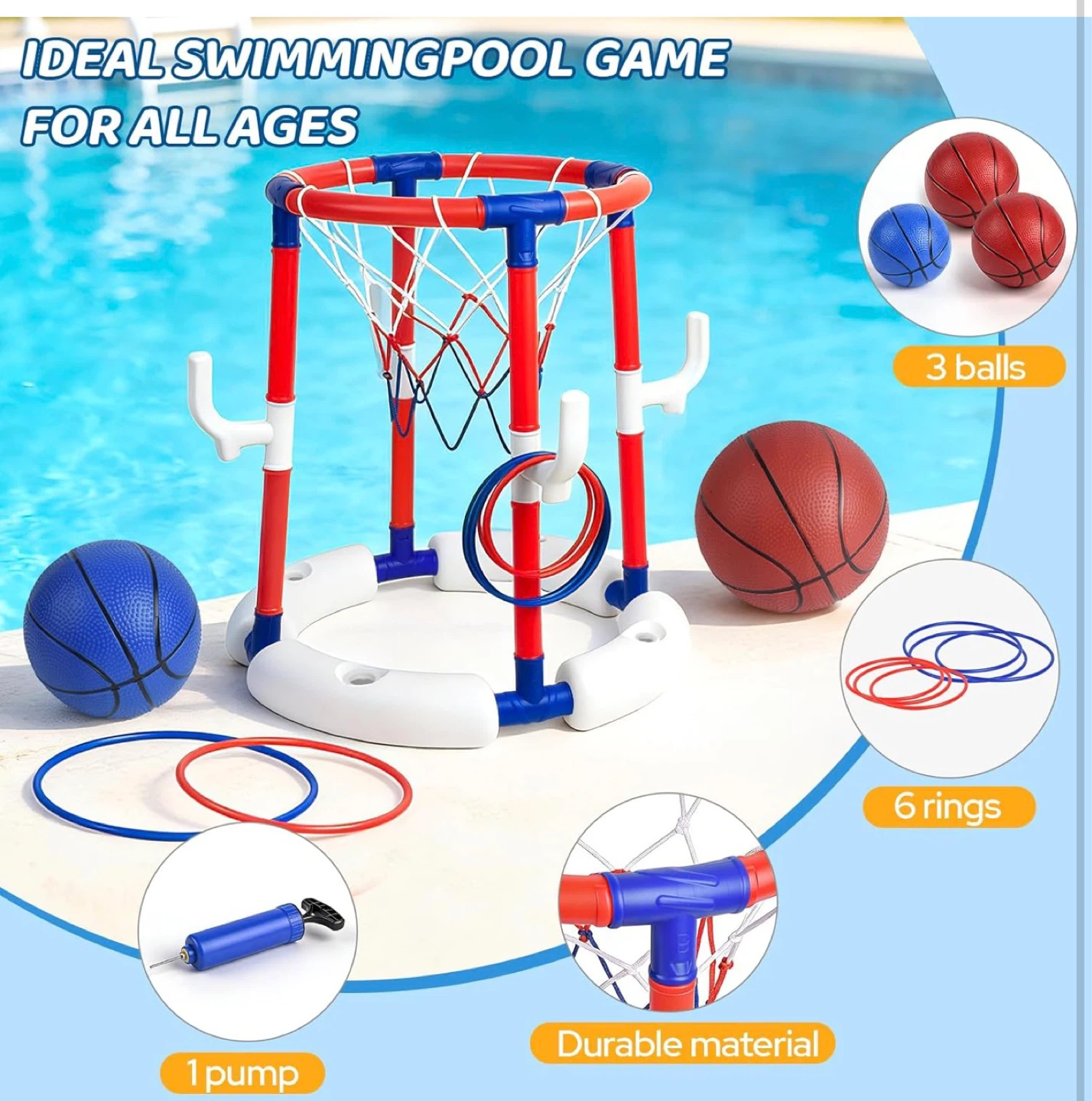 Kids Pool Basketball Hoop and Ring Toss Game Set - photo 3