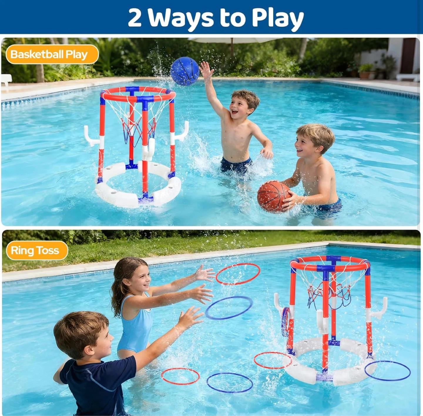 Kids Pool Basketball Hoop and Ring Toss Game Set - photo 5