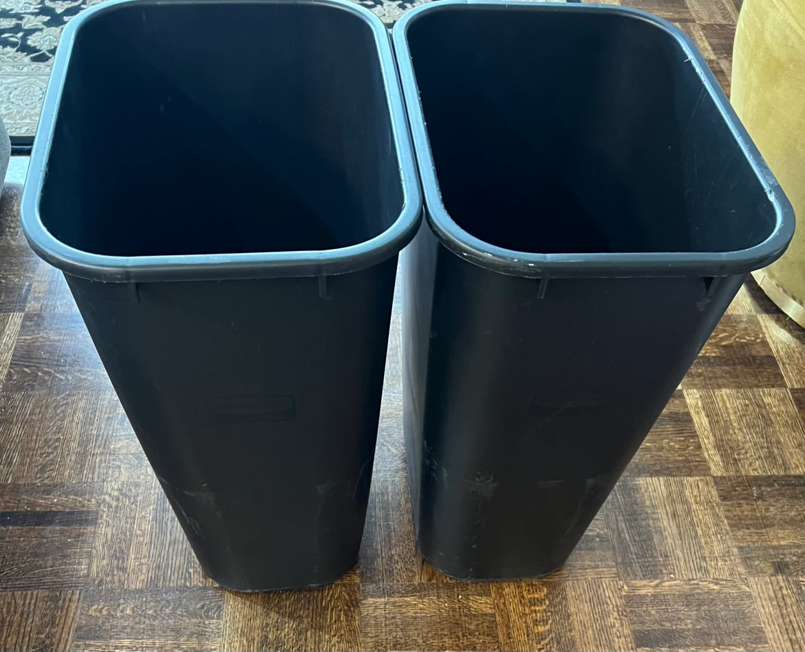 Set of 2 Black Plastic Trash Cans