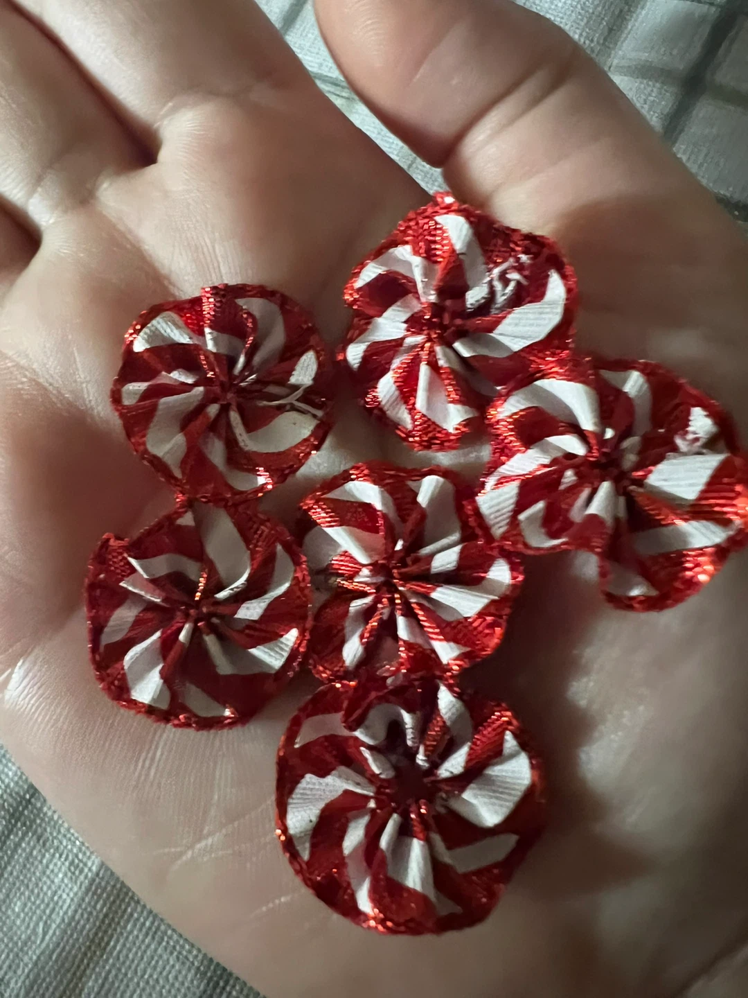Handmade Craft Embellishments - Red and White Swirls