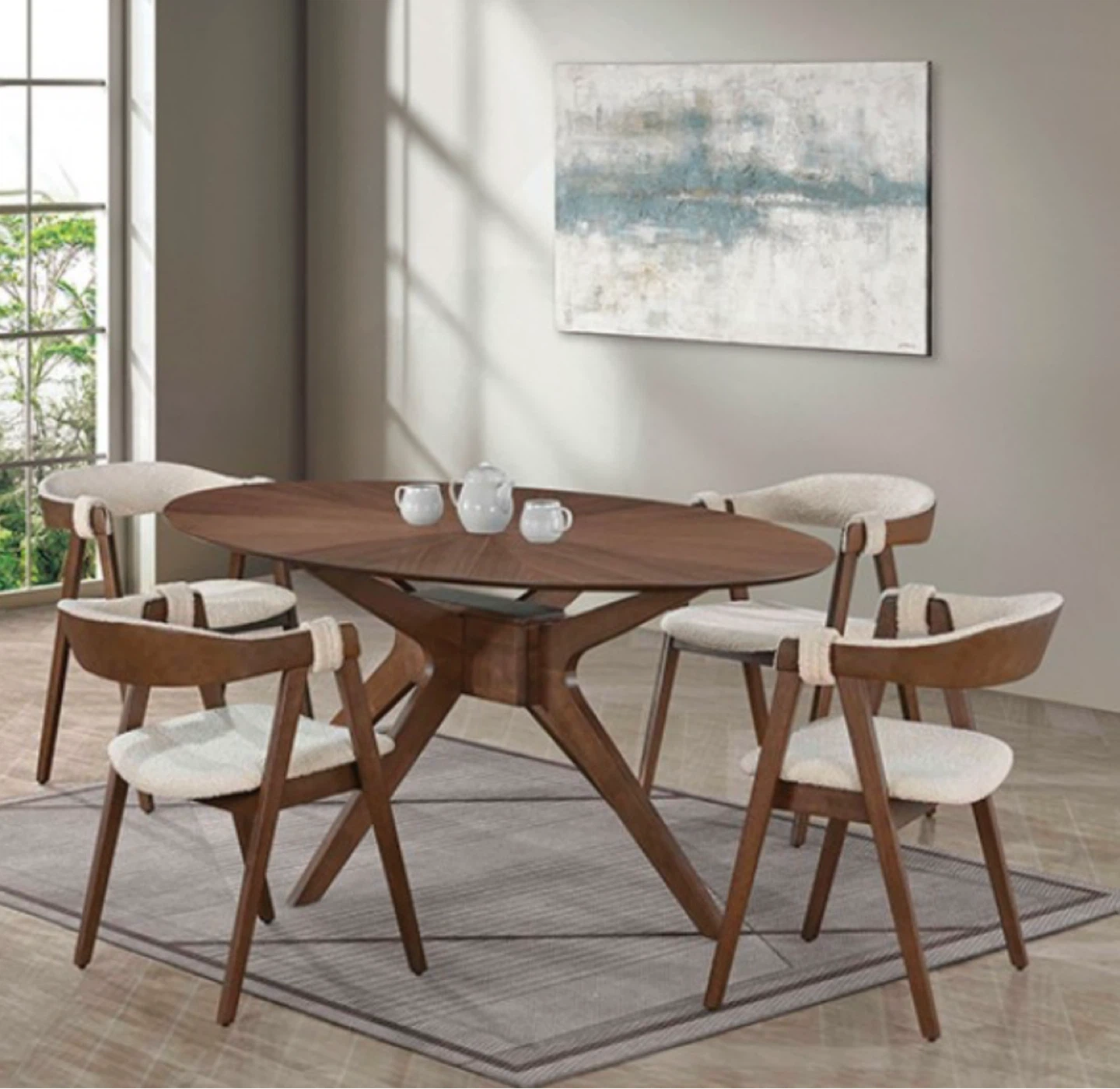 Wooden Oval Dining Table Set with Chairs