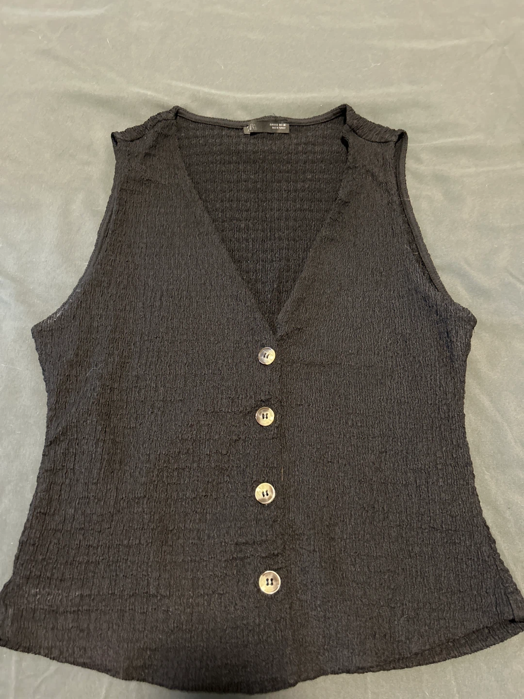 Black Textured Button-Up Vest