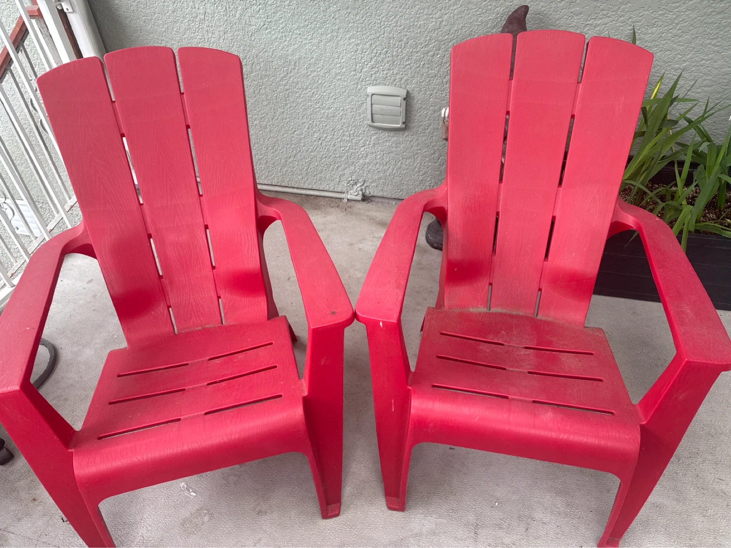 Set of 2 Red Plastic Adirondack Chairs