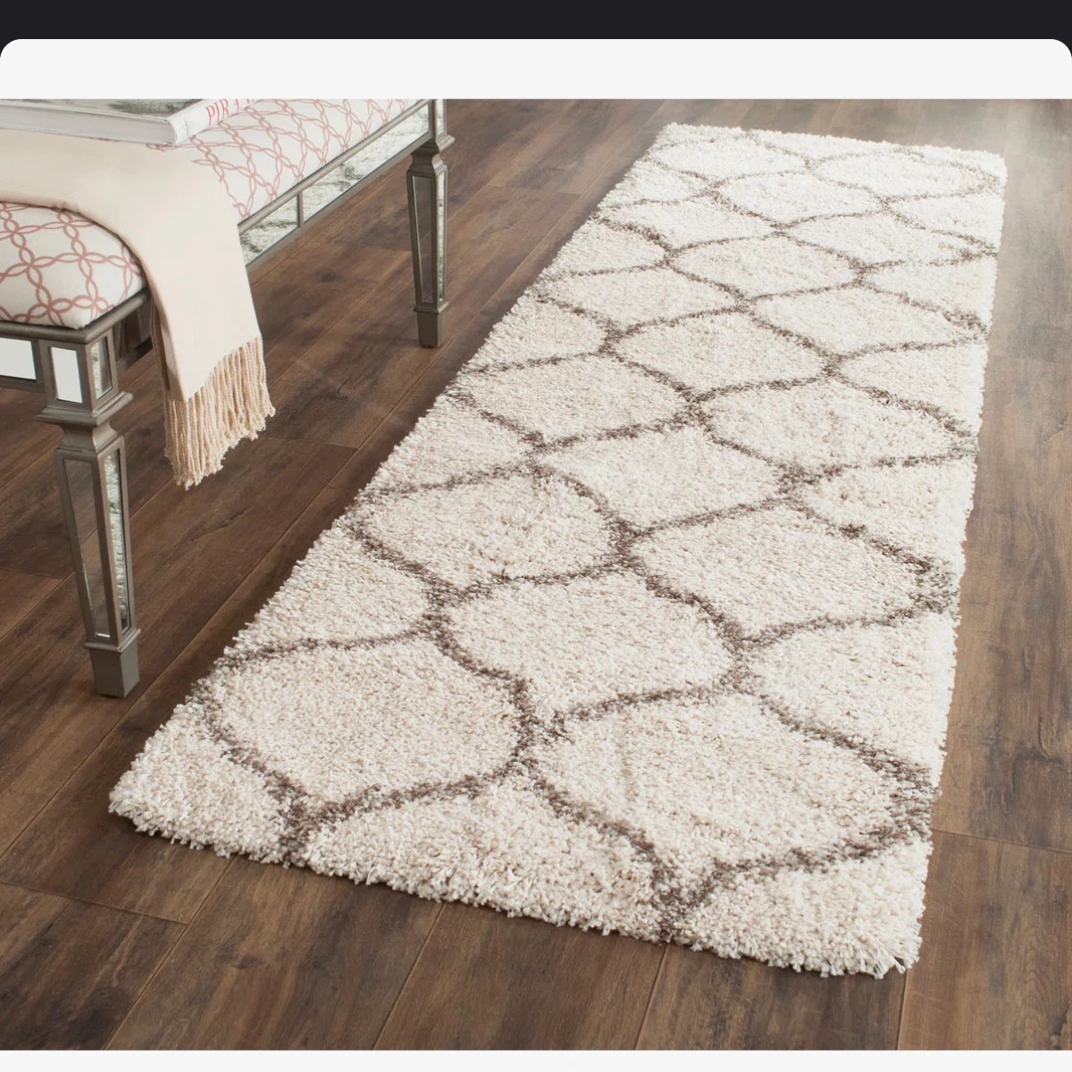 Cream Runner Rug with Geometric Pattern