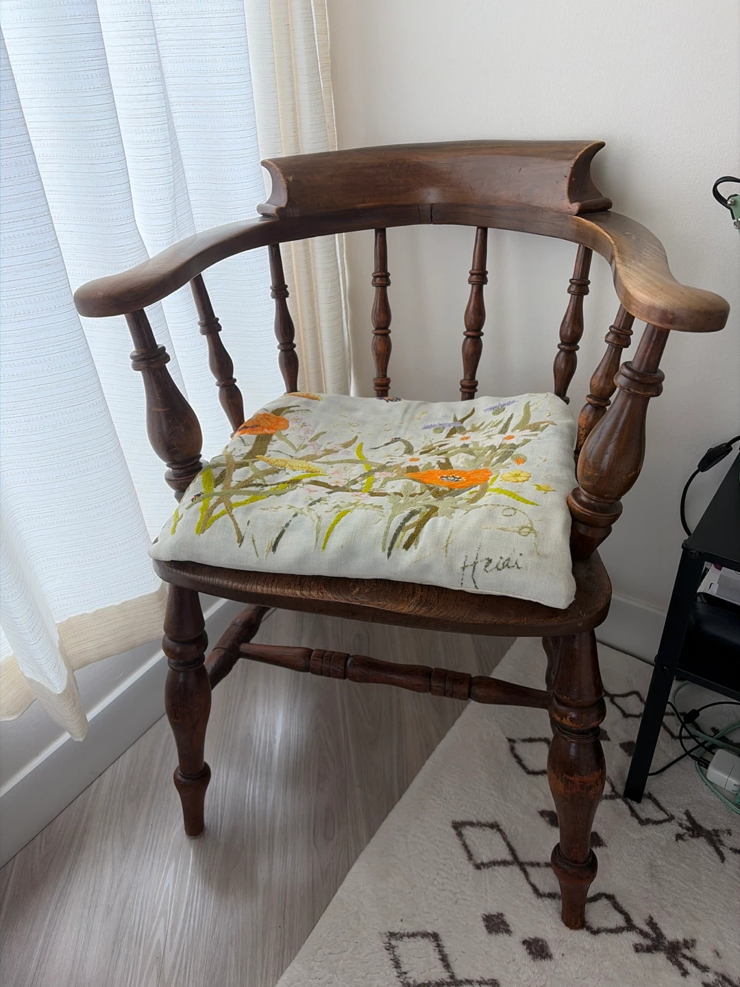 Wooden Armchair with Floral Cushion