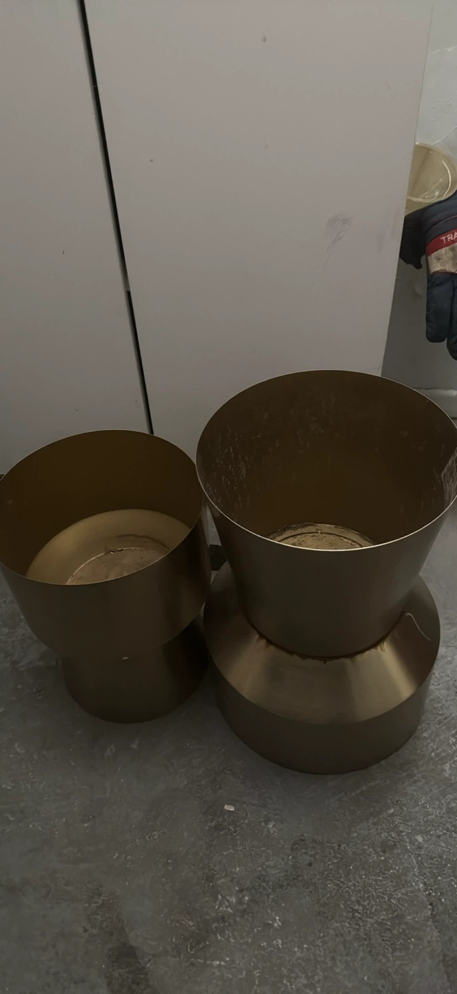 Two Gold Metal Decorative Planter Pots