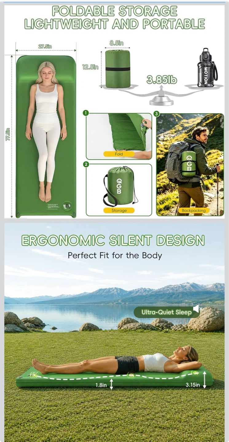 Green Self-Inflating Camping Sleeping Pad - photo 2