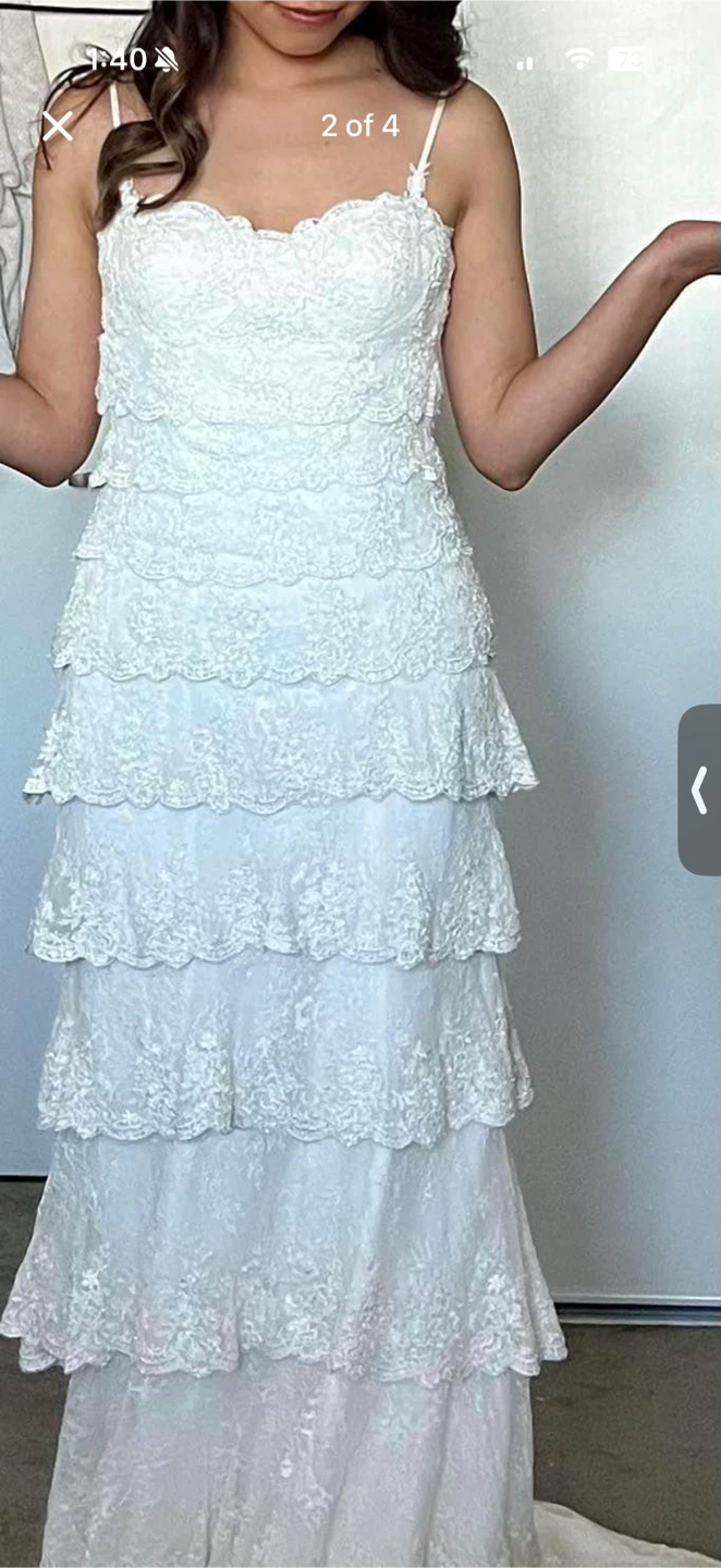 Ivory Lace Tiered Strapless Wedding Dress - photo 4