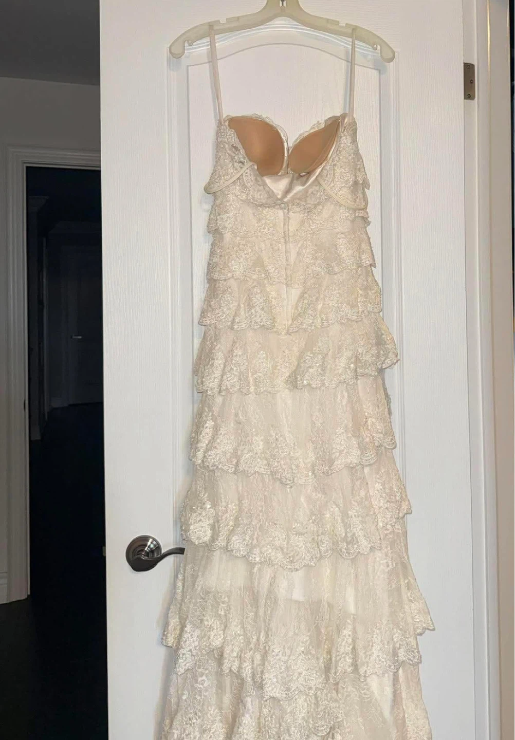 Ivory Lace Tiered Strapless Wedding Dress - photo 3