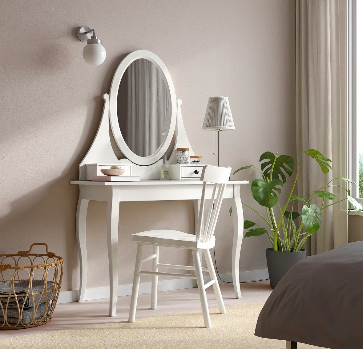 White Oval Vanity Table with Mirror and Drawers - photo 2