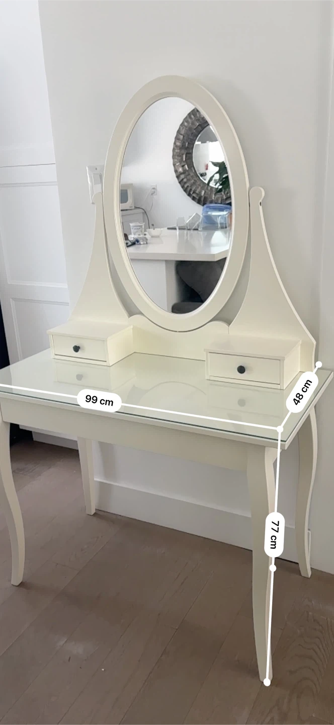 White Oval Vanity Table with Mirror and Drawers - photo 3
