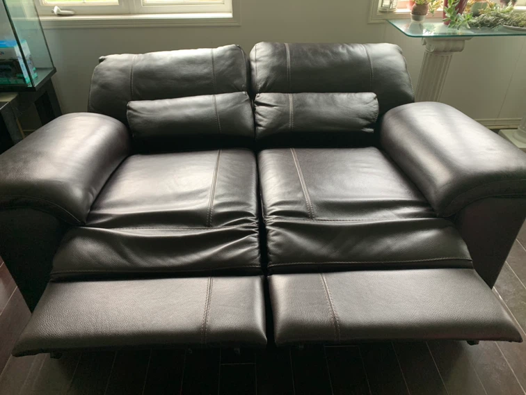 Brown Leather Loveseat Recliner - photo 2