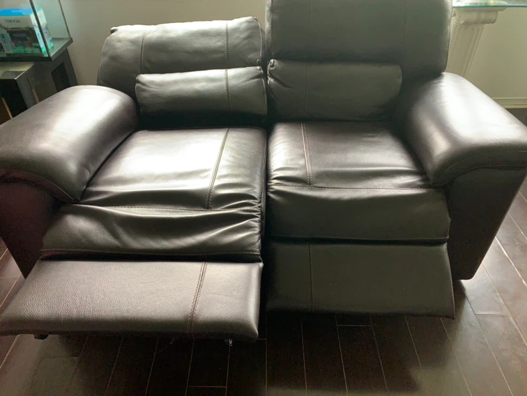 Brown Leather Loveseat Recliner - photo 3