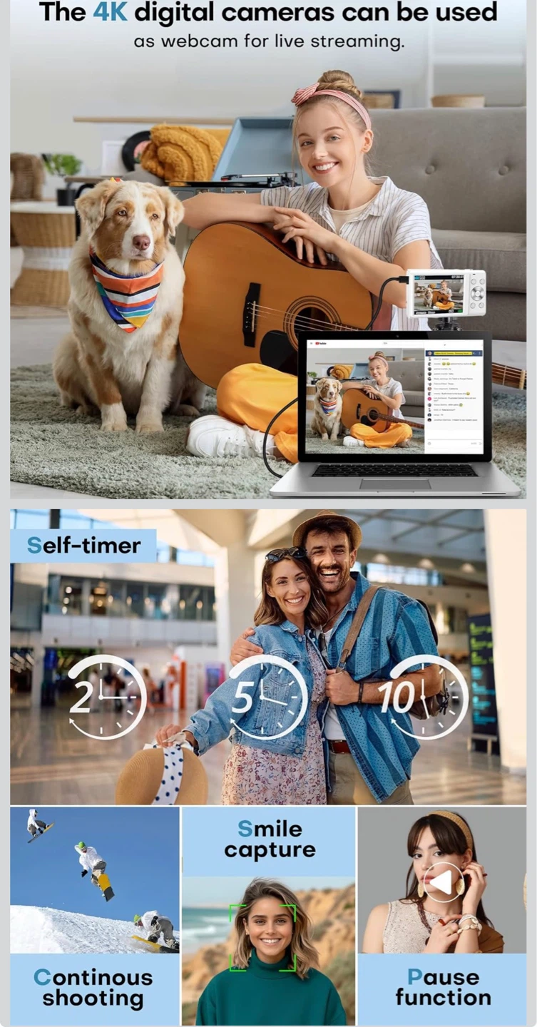 White 4K Digital Camera with 64MP and Wide-Angle Lens - photo 4
