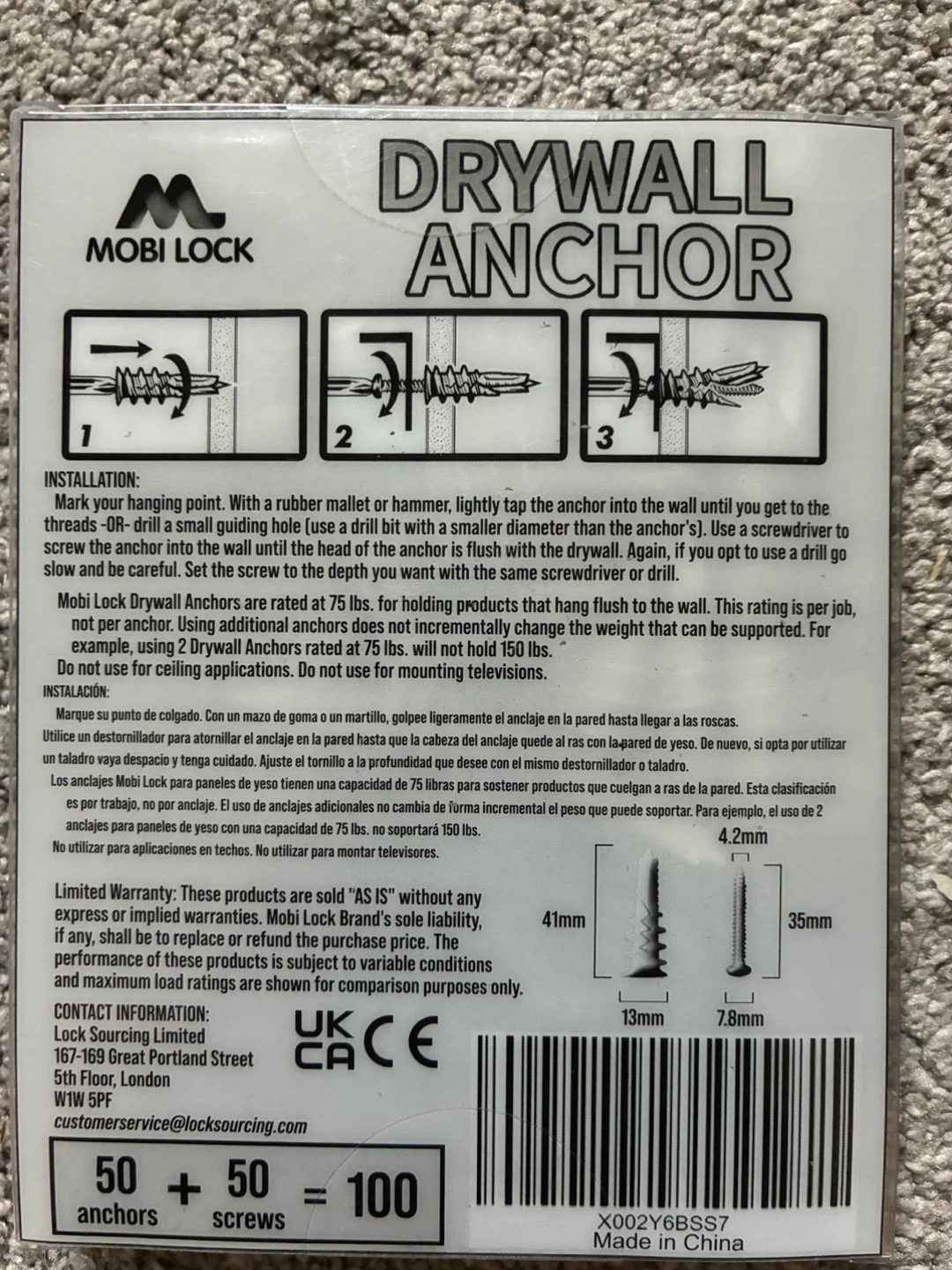 Mobi Lock Drywall Anchors - 50 Pc - photo 2