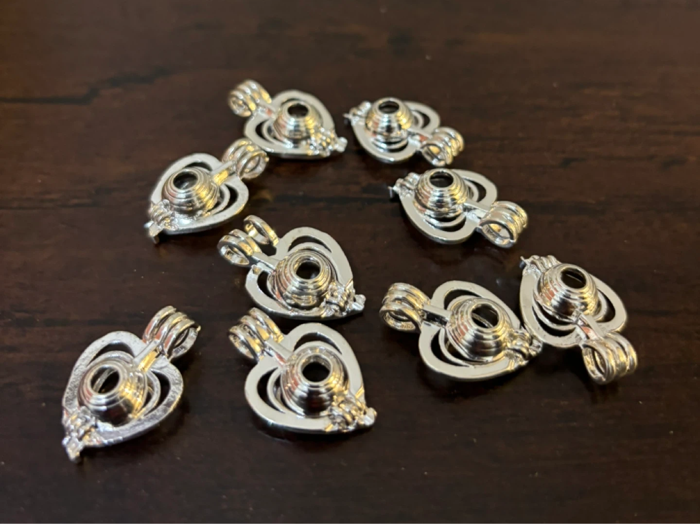 NEW- LOT of 9 Silver Heart Pearl Cages