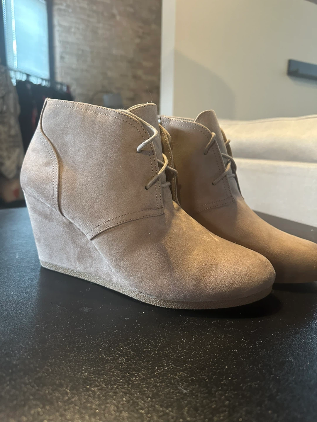 Tan Suede Wedge Ankle Boots