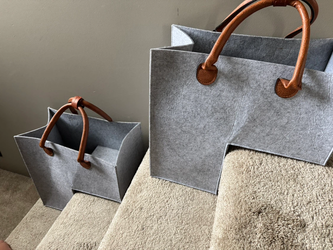 Felt totes with Faux Leather Handles for Staircase use