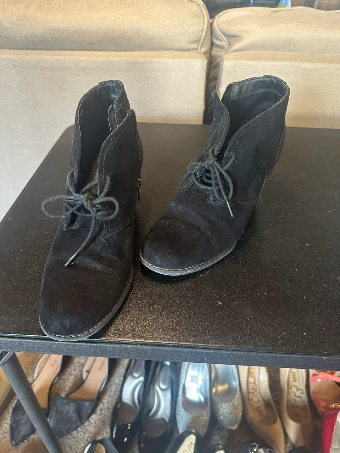 Black Suede Wedge Ankle Boots