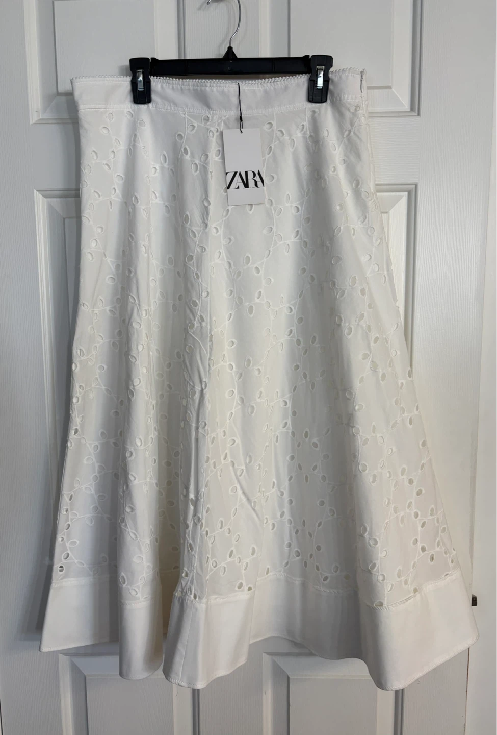 ZARA White Embroidered Eyelet Midi Skirt - XL - photo 3