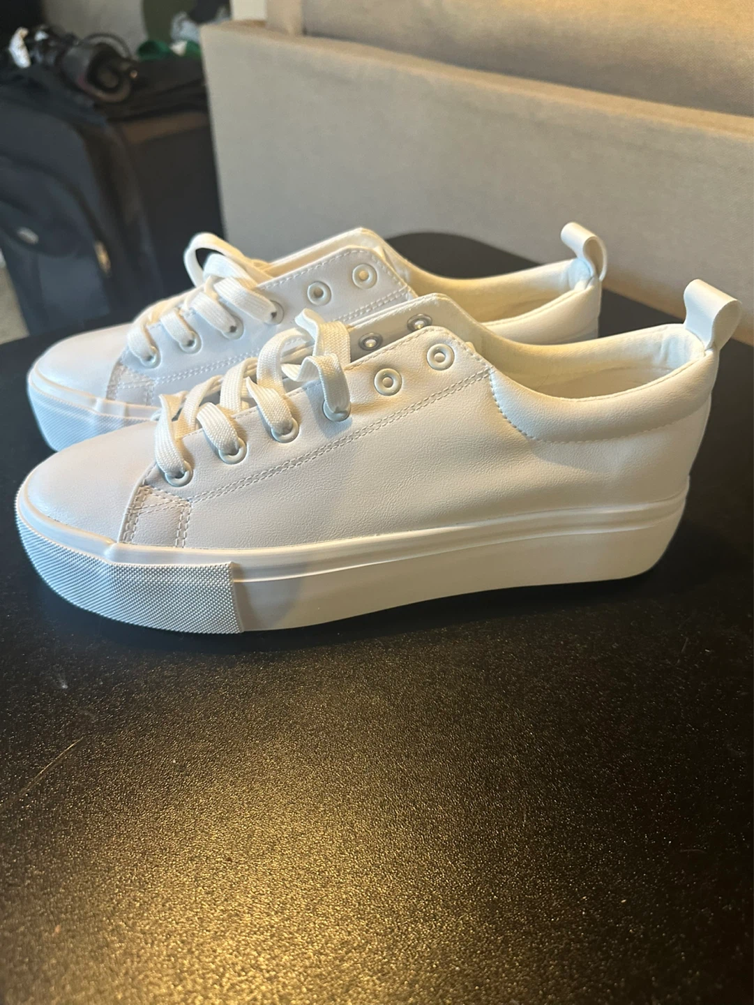 White Lace-Up Platform Sneakers