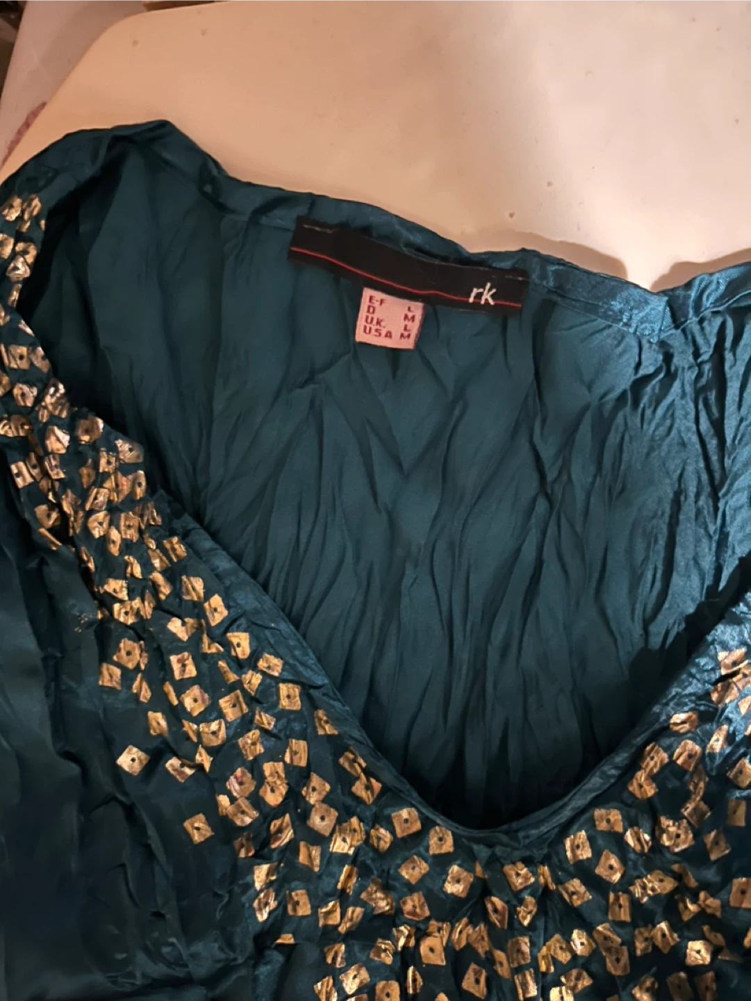 RK Teal Embellished V-Neck Blouse - photo 2