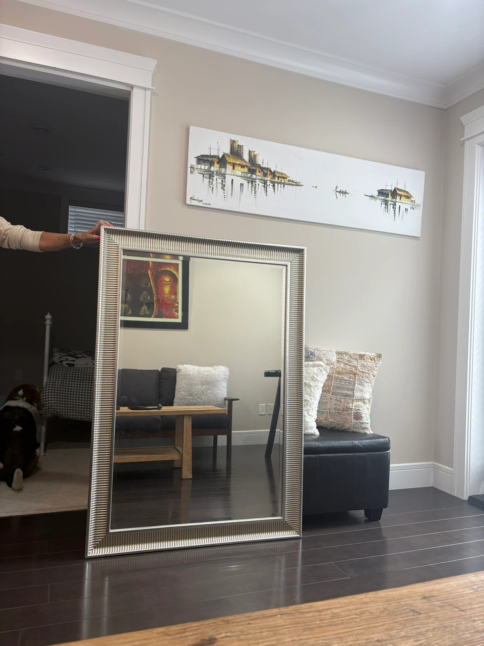 Large Rectangular Wall Mirror with Silver Frame - photo 2
