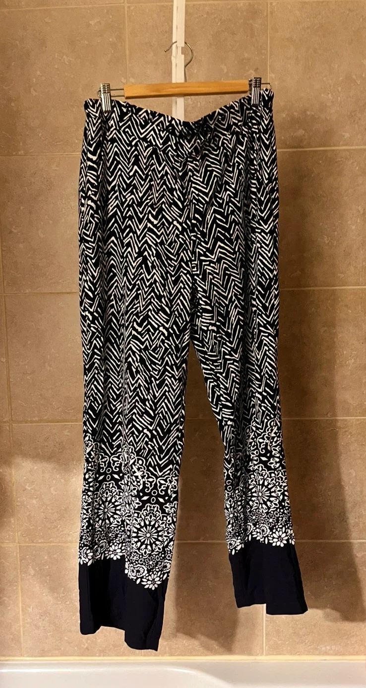 Black and White Patterned Wide Leg Pants