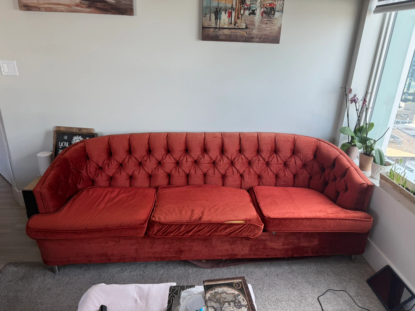 Red Vintage Style Sofa and Love Seat Set
