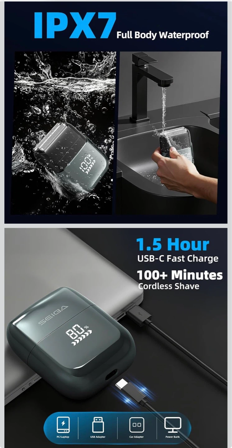 Rechargeable IPX7 Waterproof Electric Shaver - photo 3