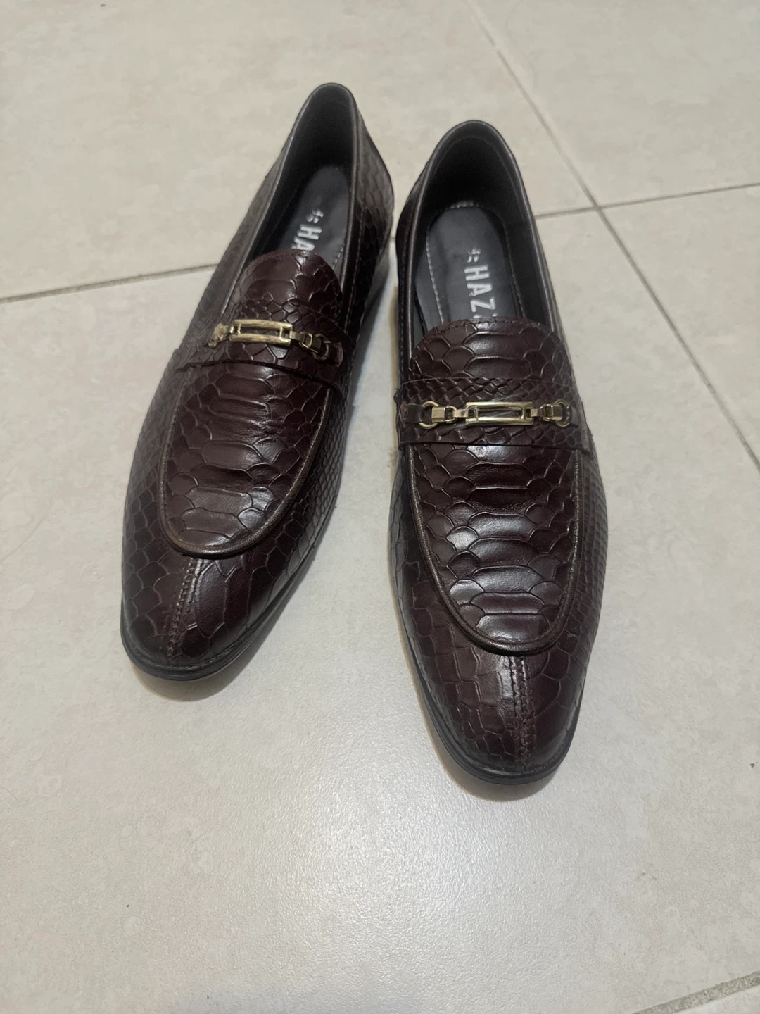 HAZZLE Brown Faux Snake Skin Loafer Shoes