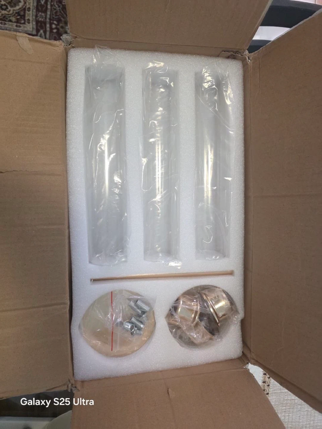 Set of 3 Gold Candlestick Holders with Glass Shades - photo 5