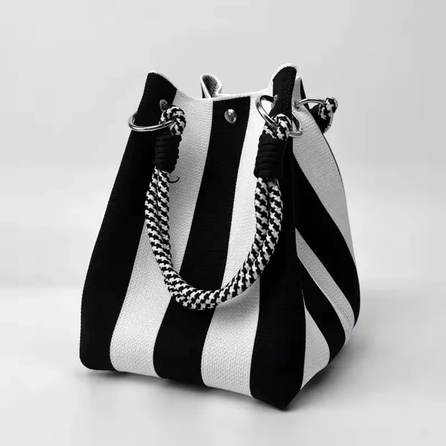 Striped Bucket Bag with Rope Handles