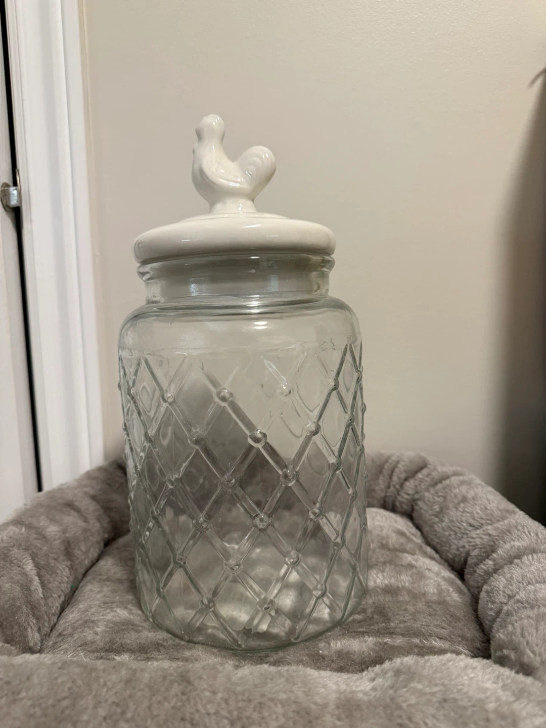Glass Kitchen Canister with Rooster Lid