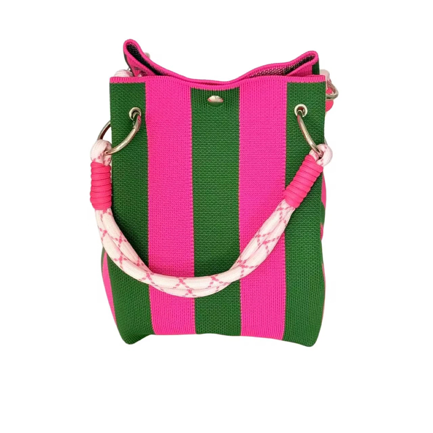 Pink and Green Striped Bucket Bag