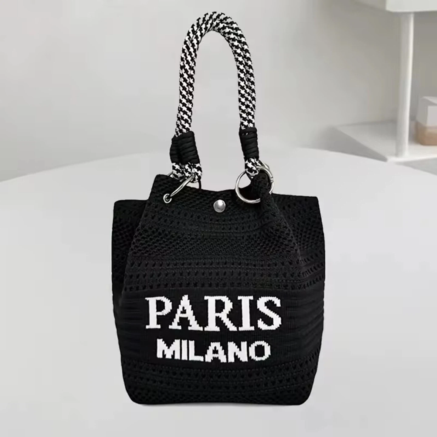 Black Knitted Bucket Bag