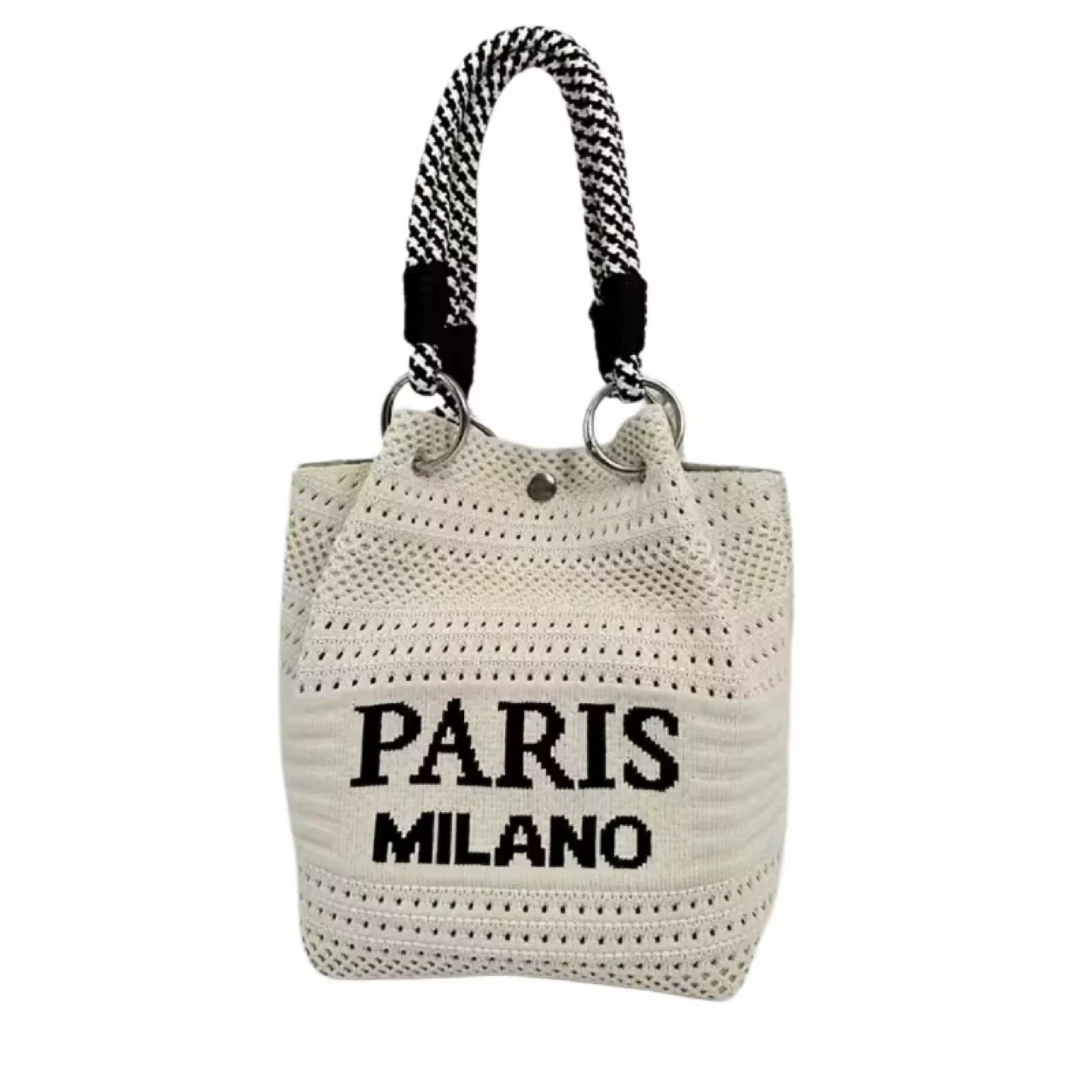 Bucket Bag with "Paris Milano" Print