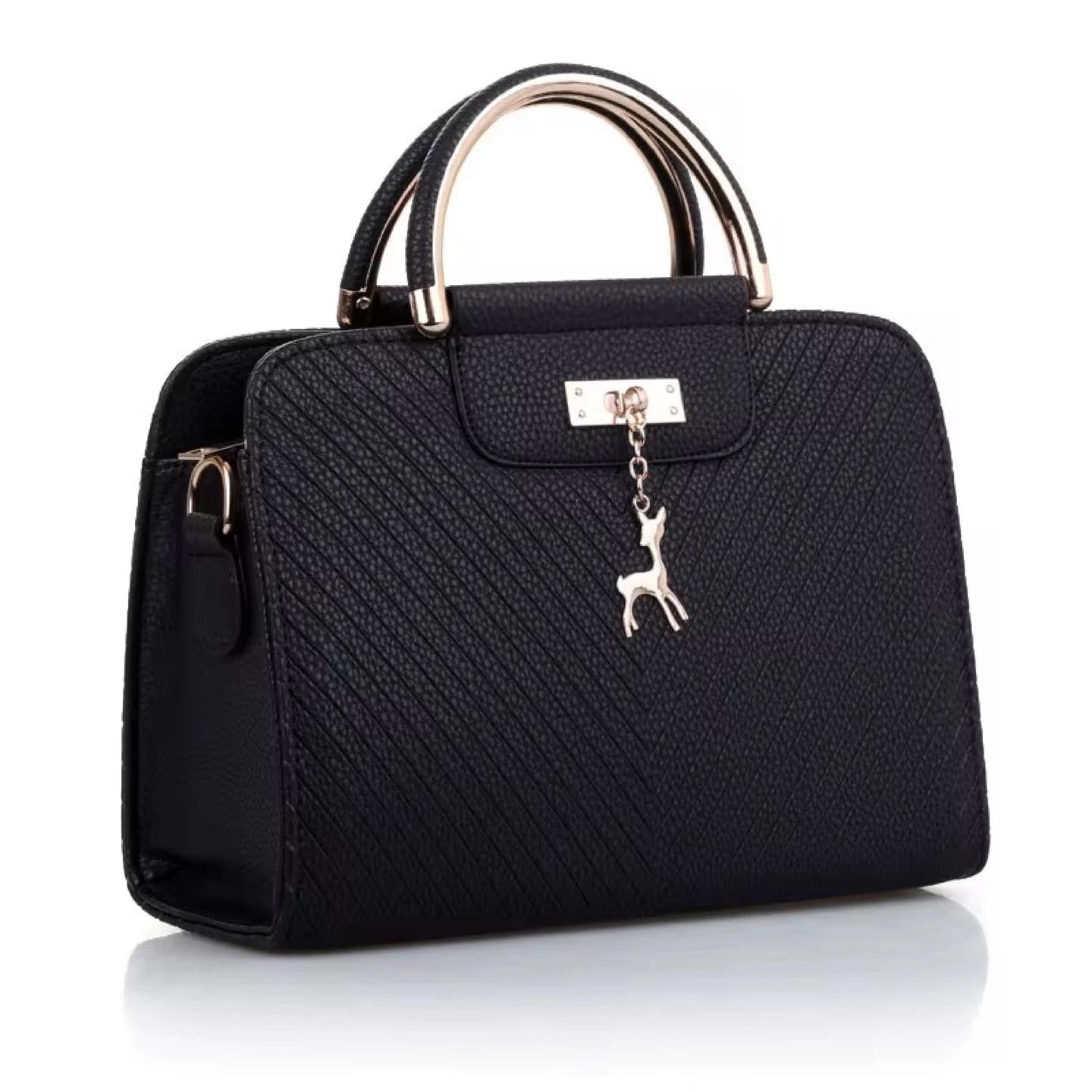 Black Handbag with Deer Charm