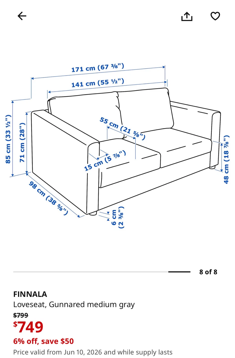 IKEA FINNALA Loveseat - Gunnared Medium Gray - photo 4