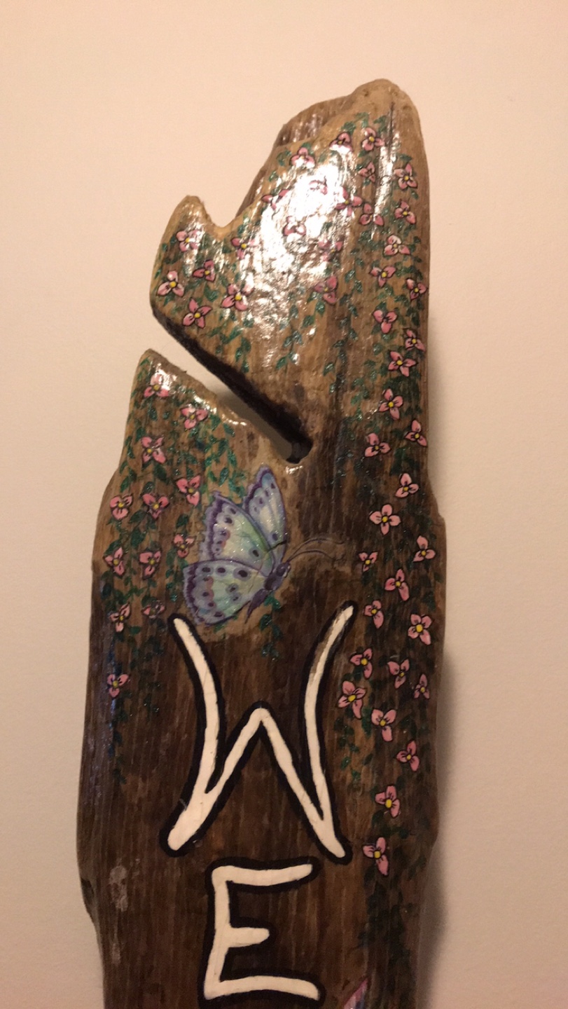 Hand-Painted Wood "Welcome" Sign with Butterflies - photo 2