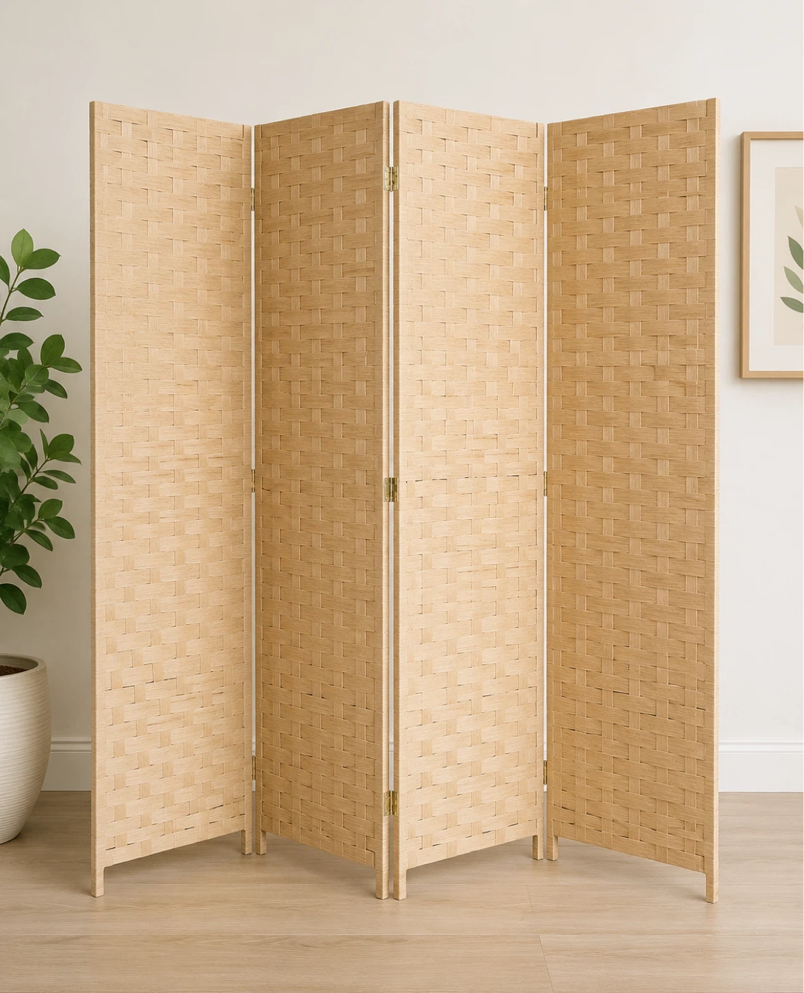 4-Panel Folding Woven Room Divider / Privacy Screen