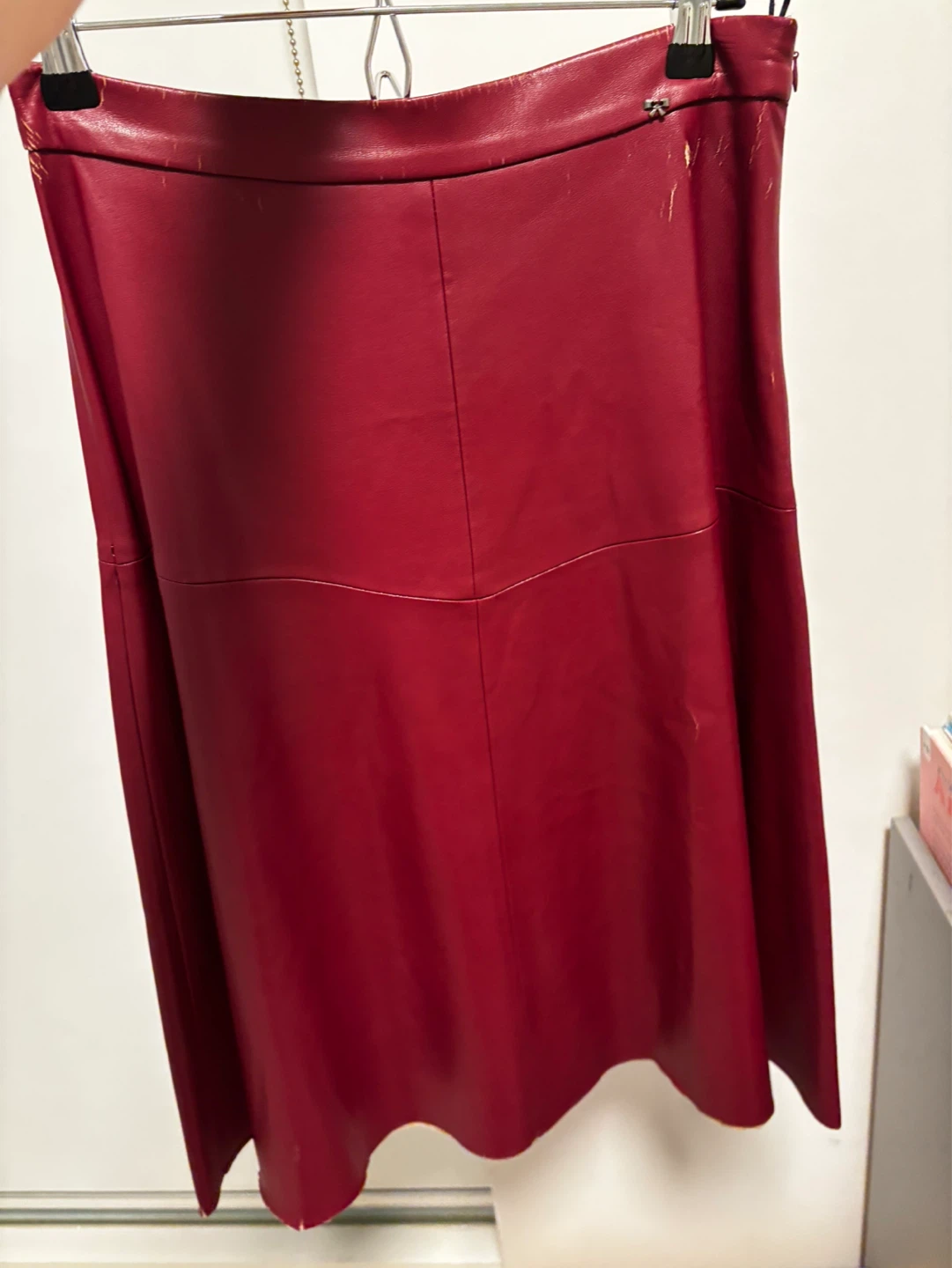 Red Faux Leather Midi Skirt