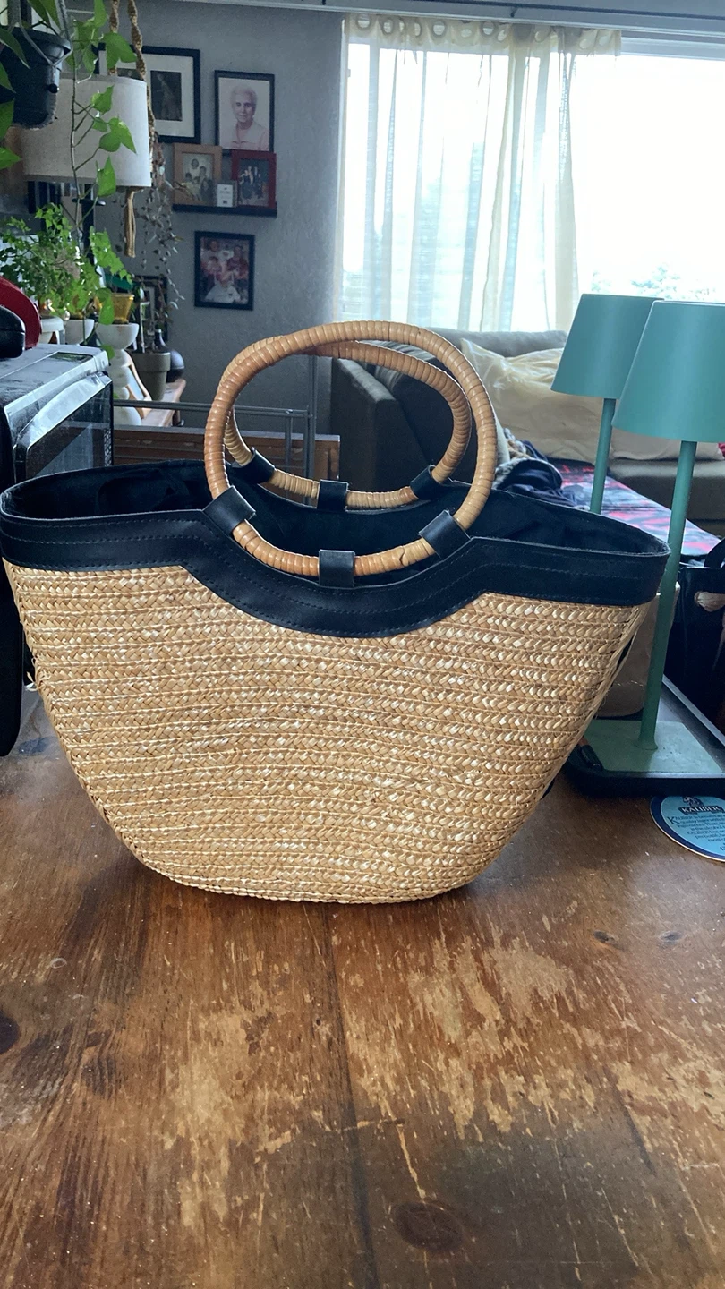 Straw Tote Bag with Leopard Print Accent - photo 2