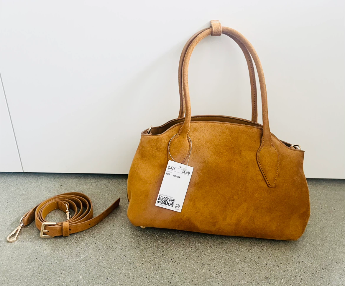 New H&M Dark beige Faux Suede Handbag with Strap - photo 2