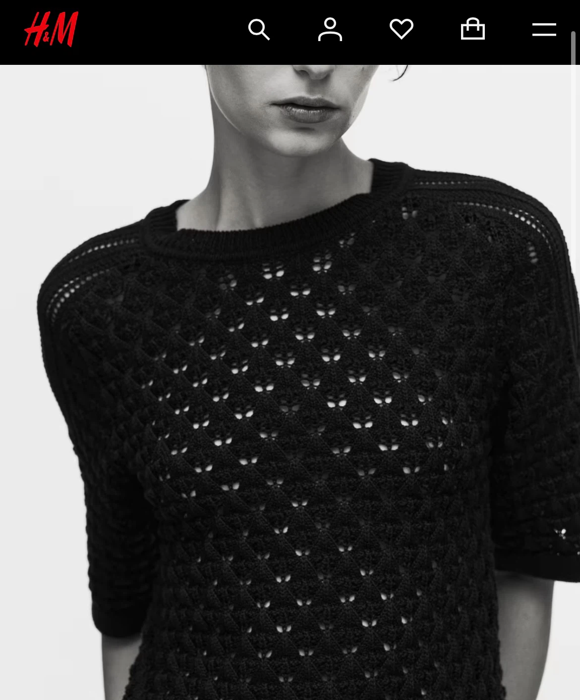 New H&M Black Pointelle Knit T-shirt - Size Small/Medium