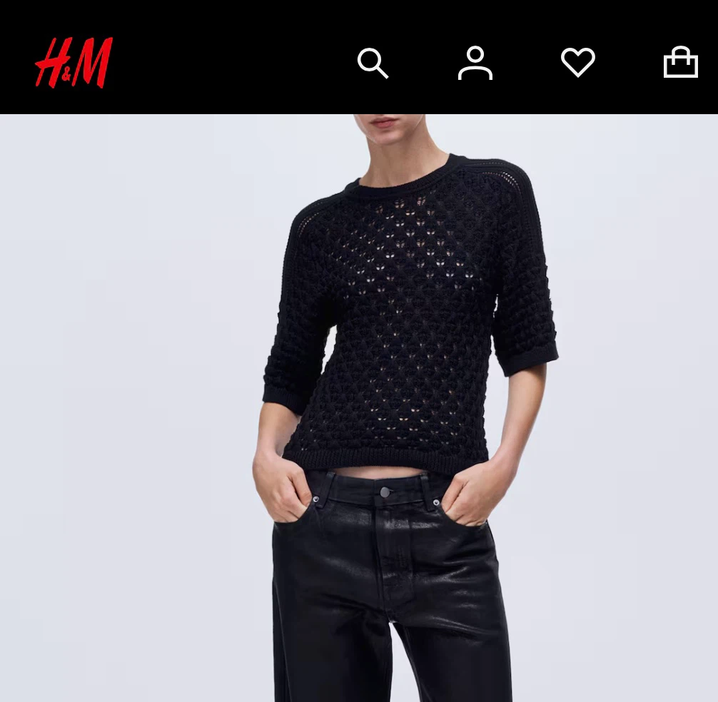 New H&M Black Pointelle Knit T-shirt - Size Small/Medium - photo 2